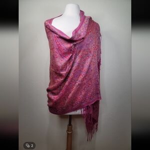 Bohemian Cashmere mix Wide Shoulder Shawl Paisley Flower hotpink/multico…